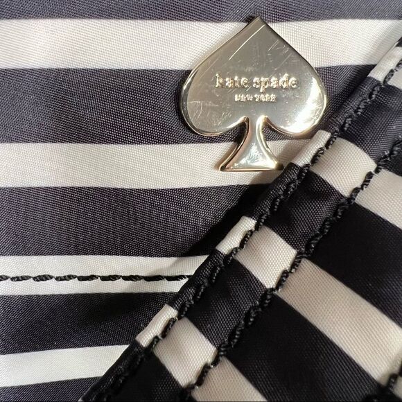 KATE SPADE NEW YORKBarbara Flatiron Nylon Bag Black White Stripe - Picture 10 of 13